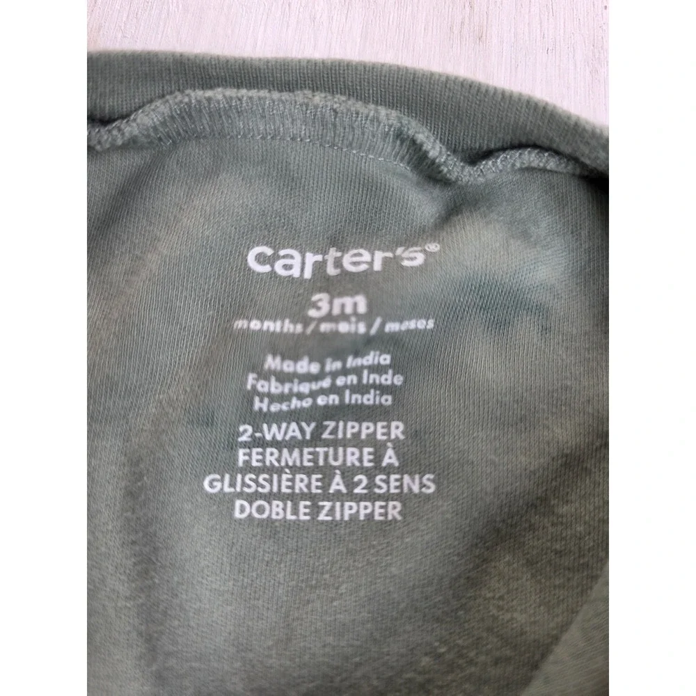 Carters Baby Boy Triceratops Dinosaur Footed Sleeper Pajamas Sage Green 3M Zip